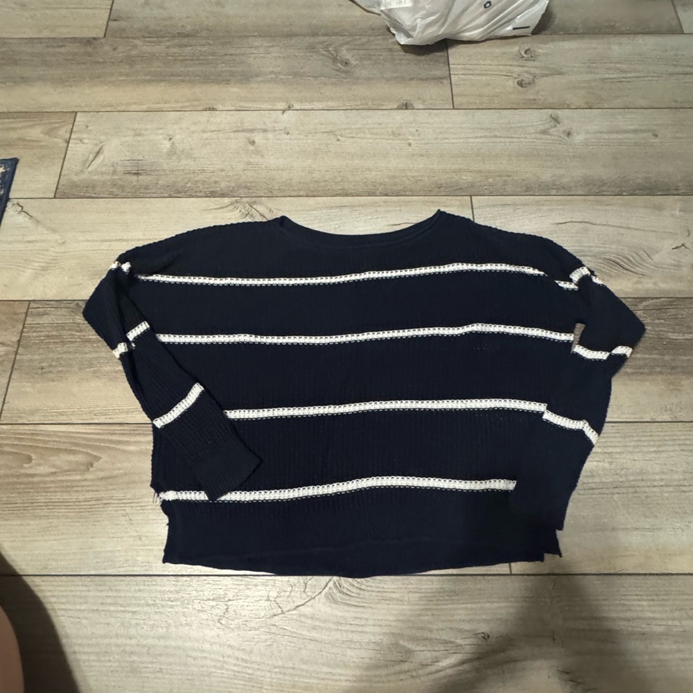 Hollister Navy and White Striped Sweater Size: M